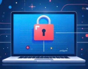 Laptop computer with pad lock.